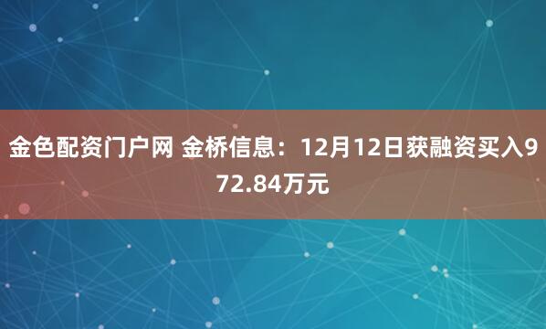 金色配资门户网 金桥信息：12月12日获融资买入972.84万元