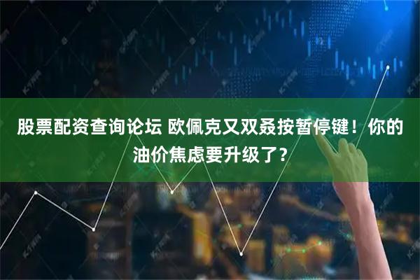 股票配资查询论坛 欧佩克又双叒按暂停键！你的油价焦虑要升级了？