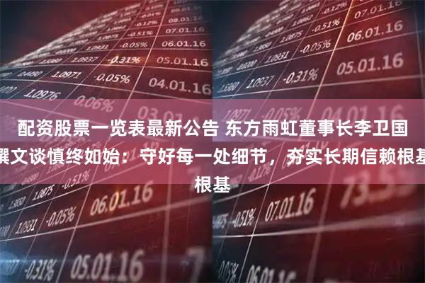 配资股票一览表最新公告 东方雨虹董事长李卫国撰文谈慎终如始：守好每一处细节，夯实长期信赖根基